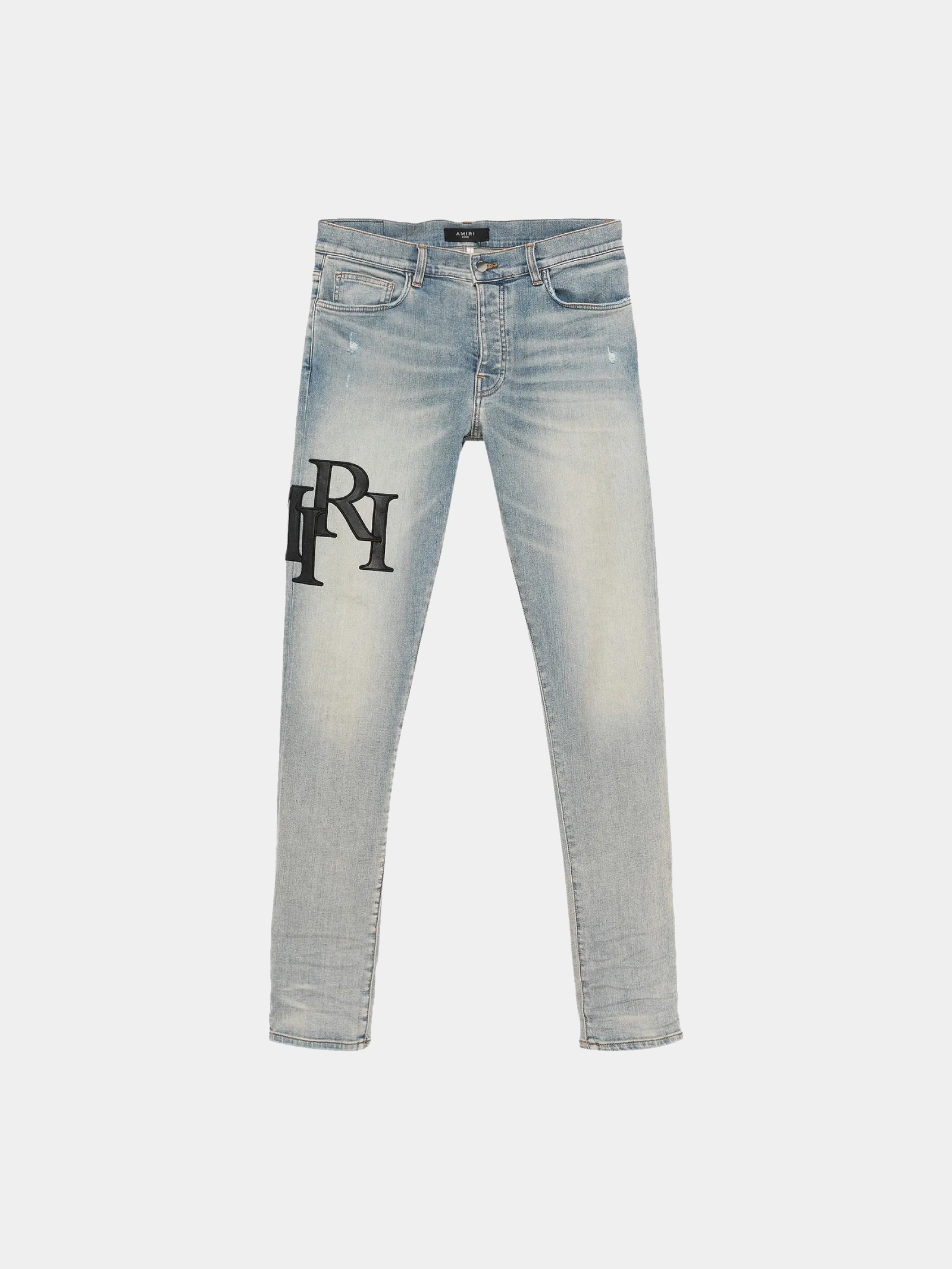 Amiri Staggered Logo Skinny Jean 'Antique Indigo/Black'