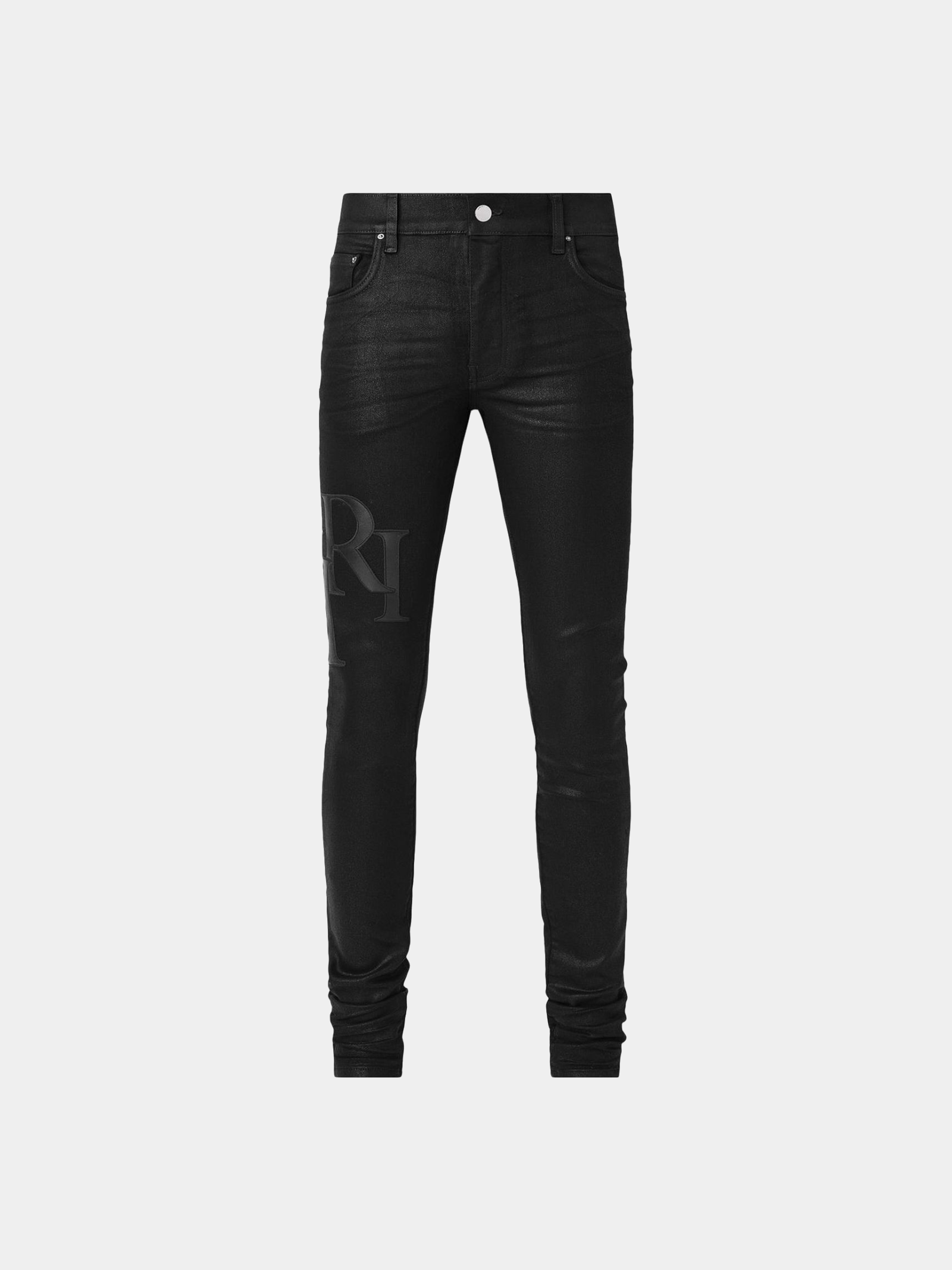 Amiri Waxed Staggered Logo Skinny Jean 'Black Wax'