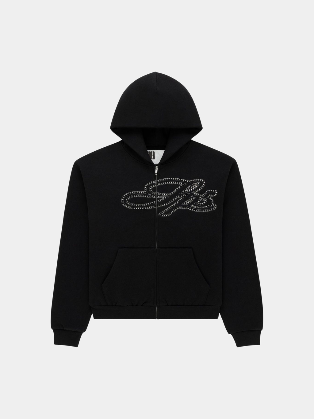 Sp5der Rhinestone Script Full Zip Hoodie 'Black'