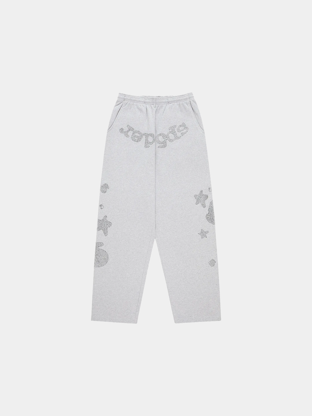 Sp5der Rhinestone Beluga V2 Wide Leg Sweatpant 'Heather Grey'