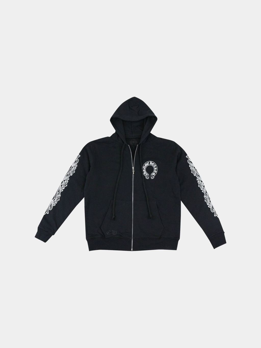 Chrome Hearts Horseshoe Floral Cross-Sleeve Zip Up Hoodie 'Black/White'