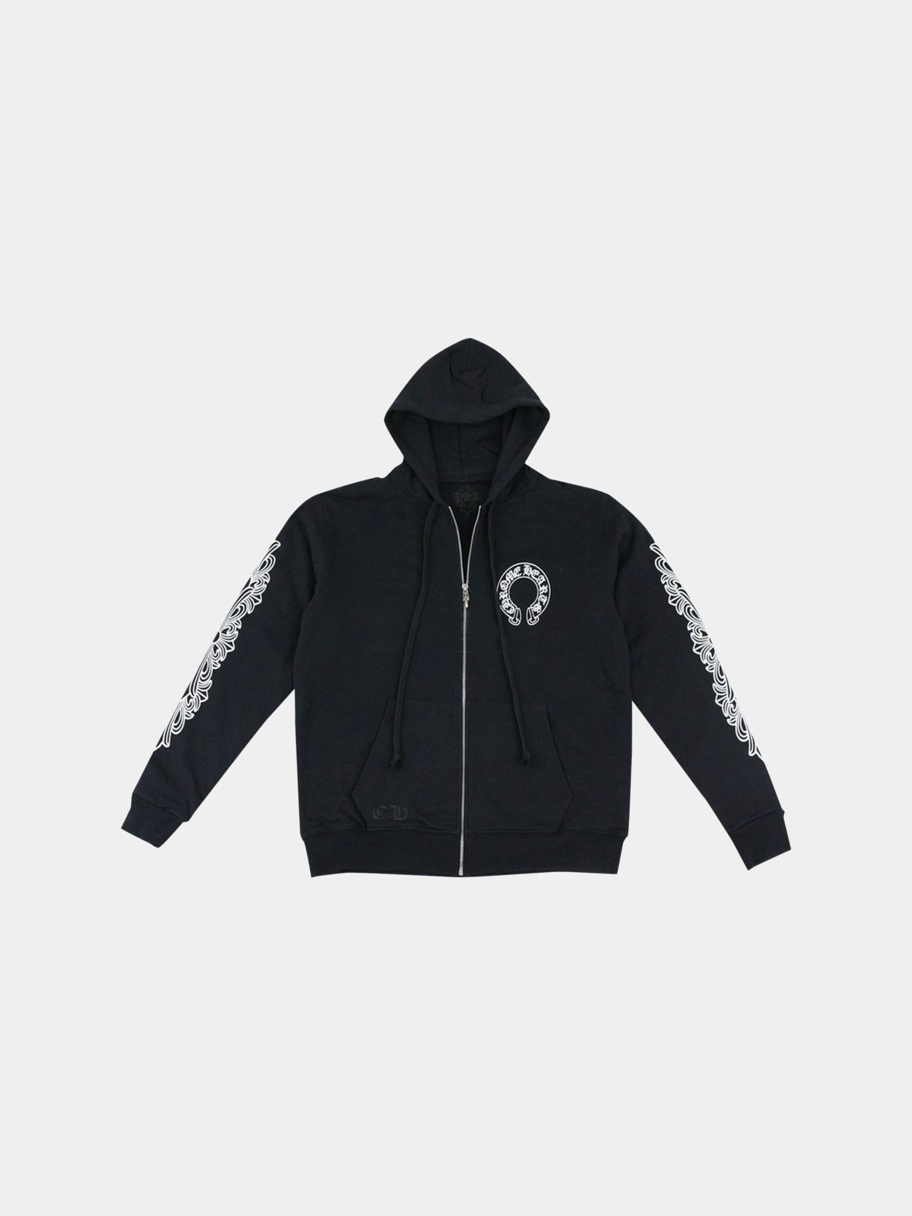 Chrome Hearts Horseshoe Floral Cross-Sleeve Zip Up Hoodie 'Black/White'