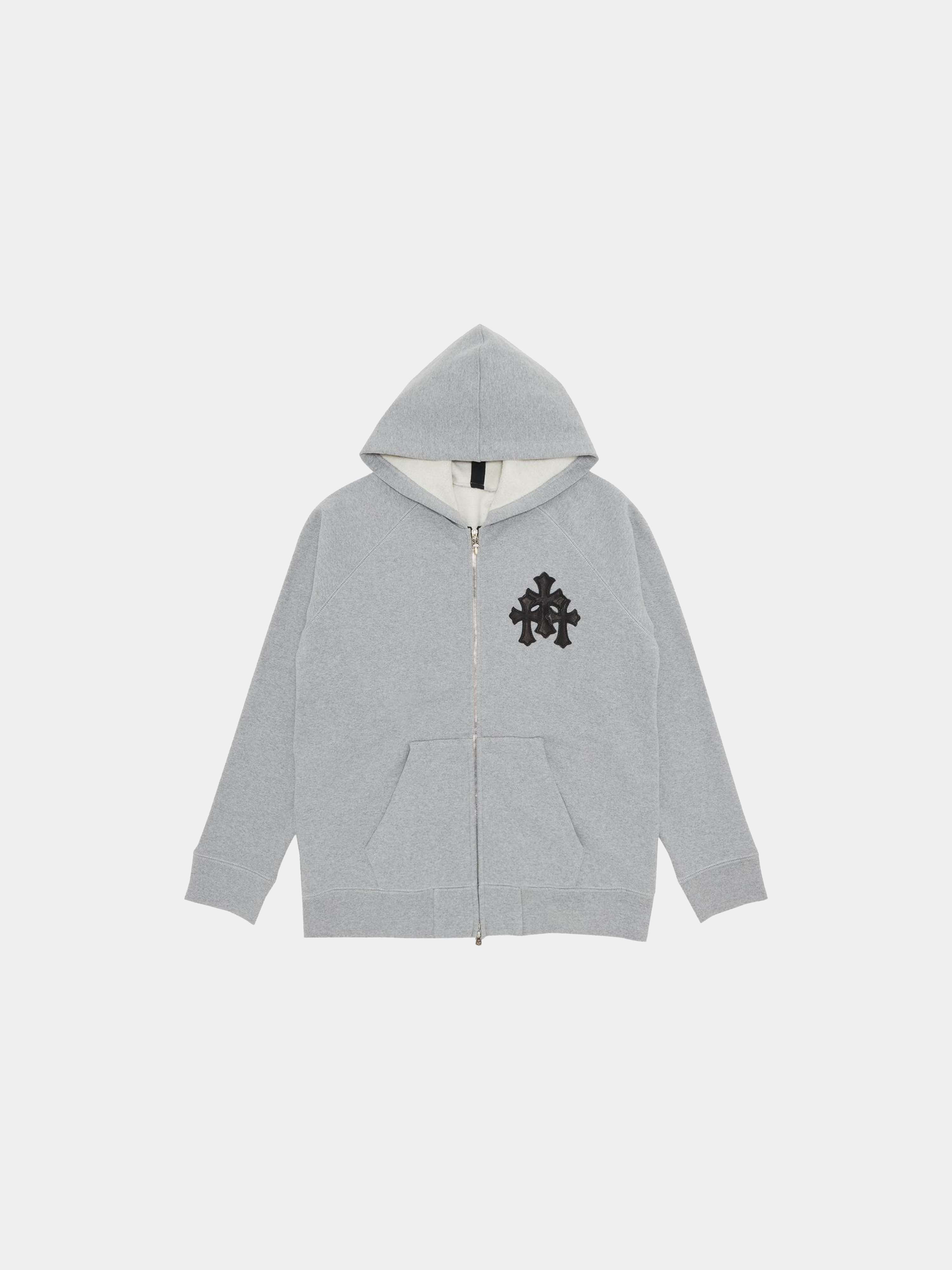 Chrome Hearts Paper Jam Triple Leather Cross Zip Up Hoodie 'Grey Heather'
