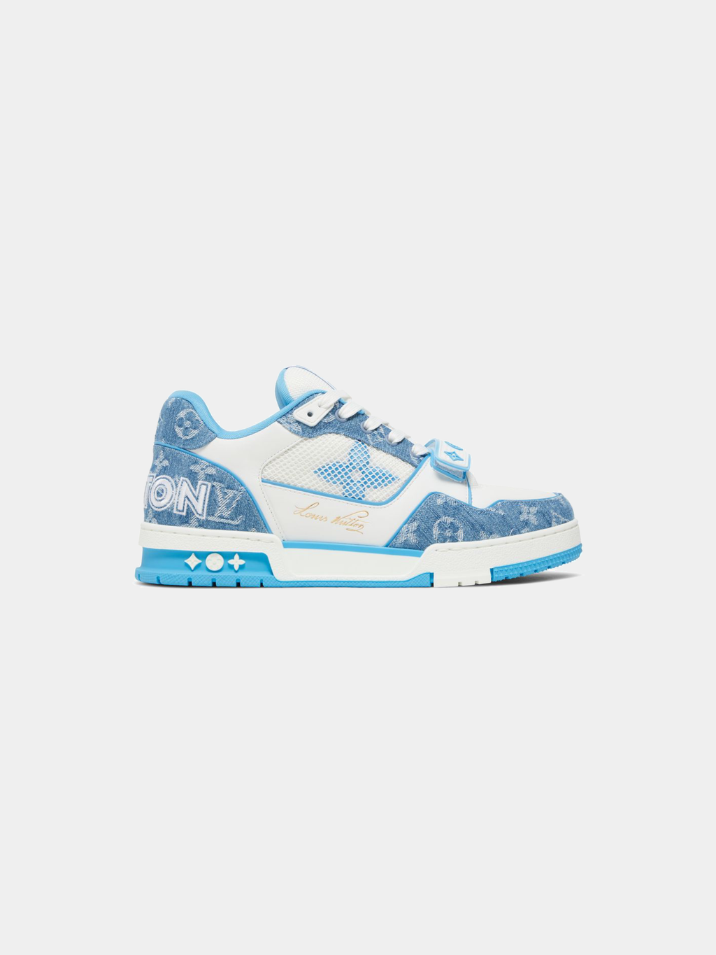 Louis Vuitton Trainer Low 'Velcro Strap - Light Blue Monogram Denim'
