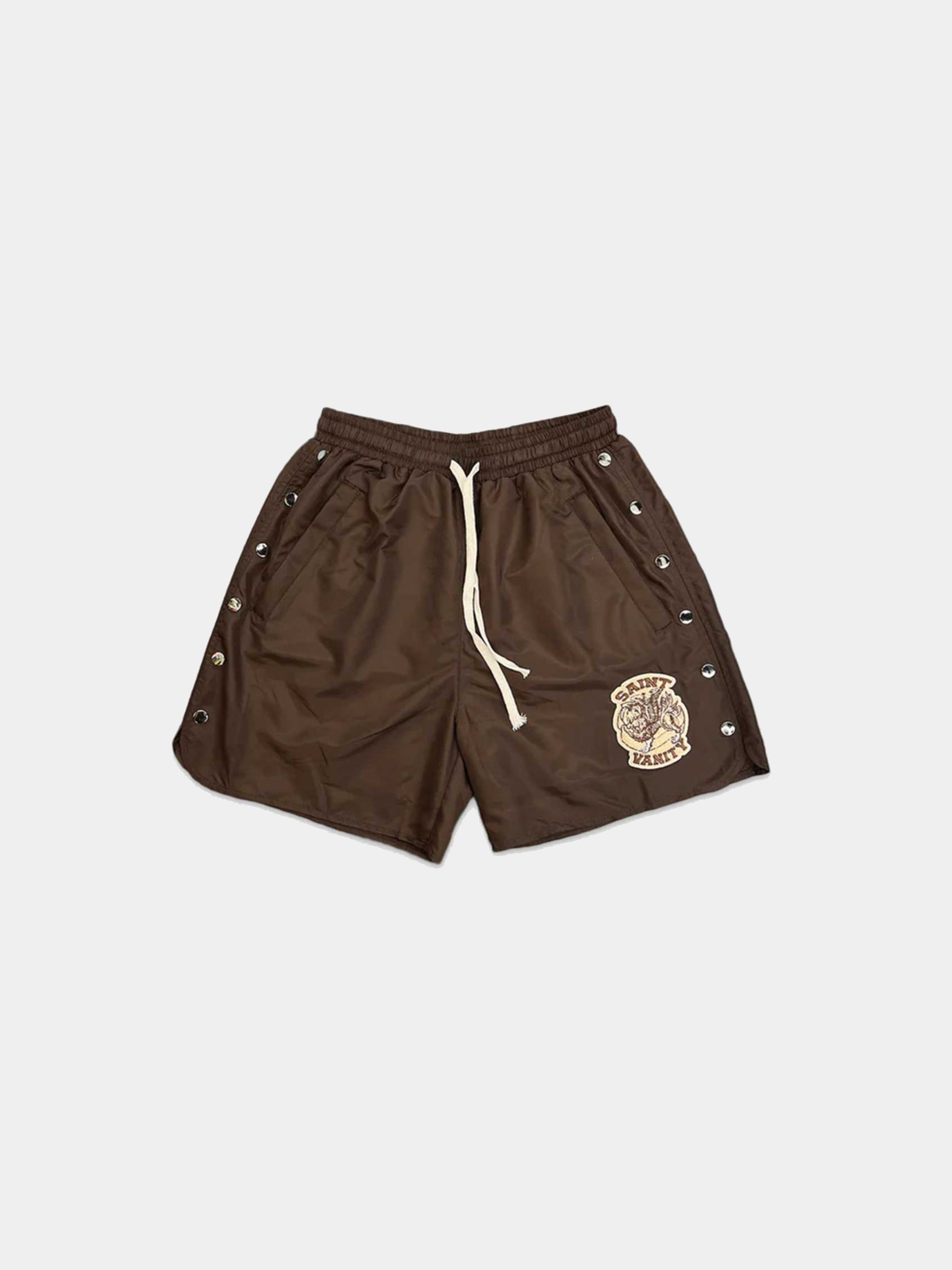 Saint Vanity Nylon Logo Button Shorts 'Brown'