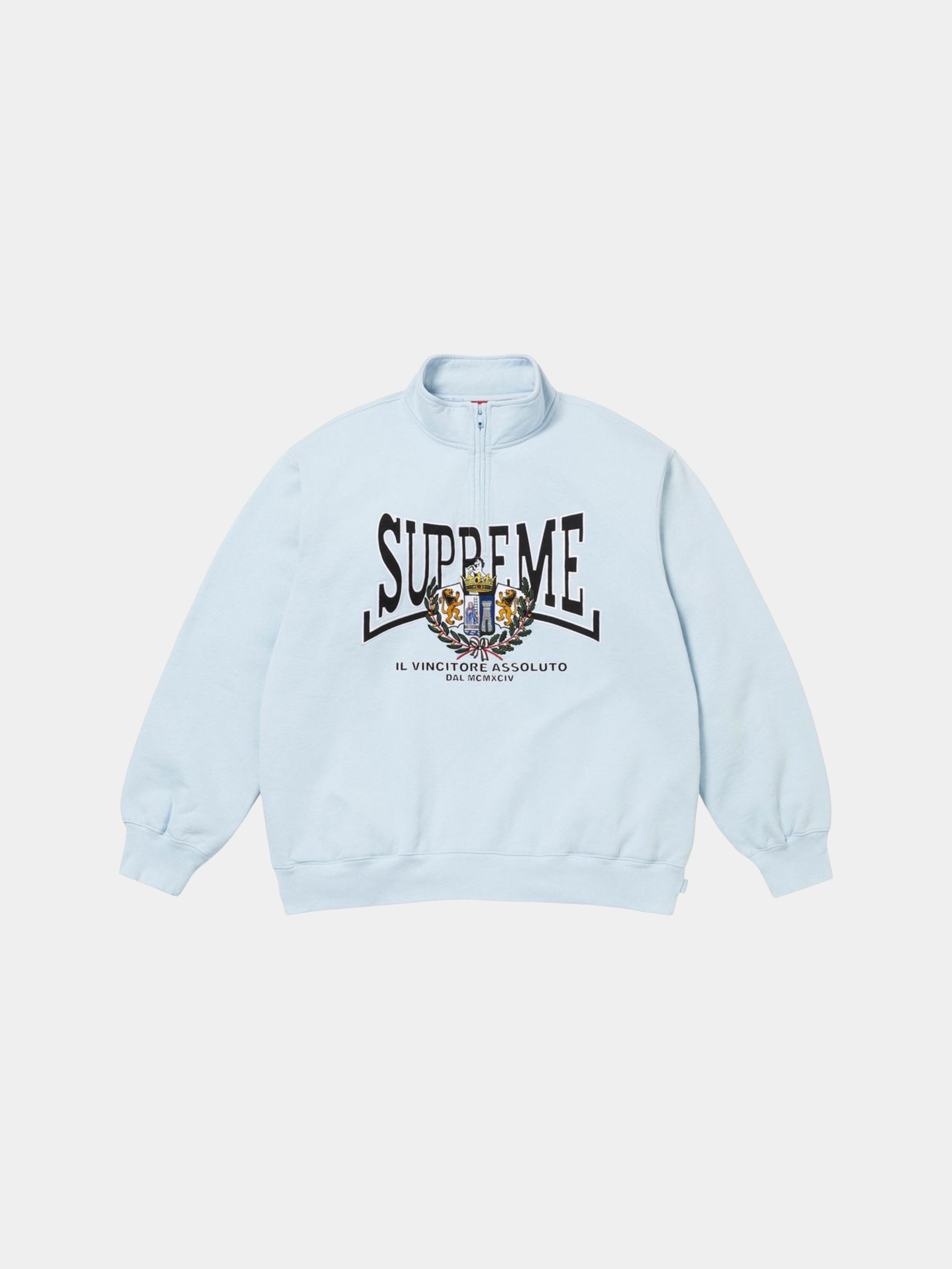 Supreme Crest Appliqué Half Zip Pullover 'Light Blue'