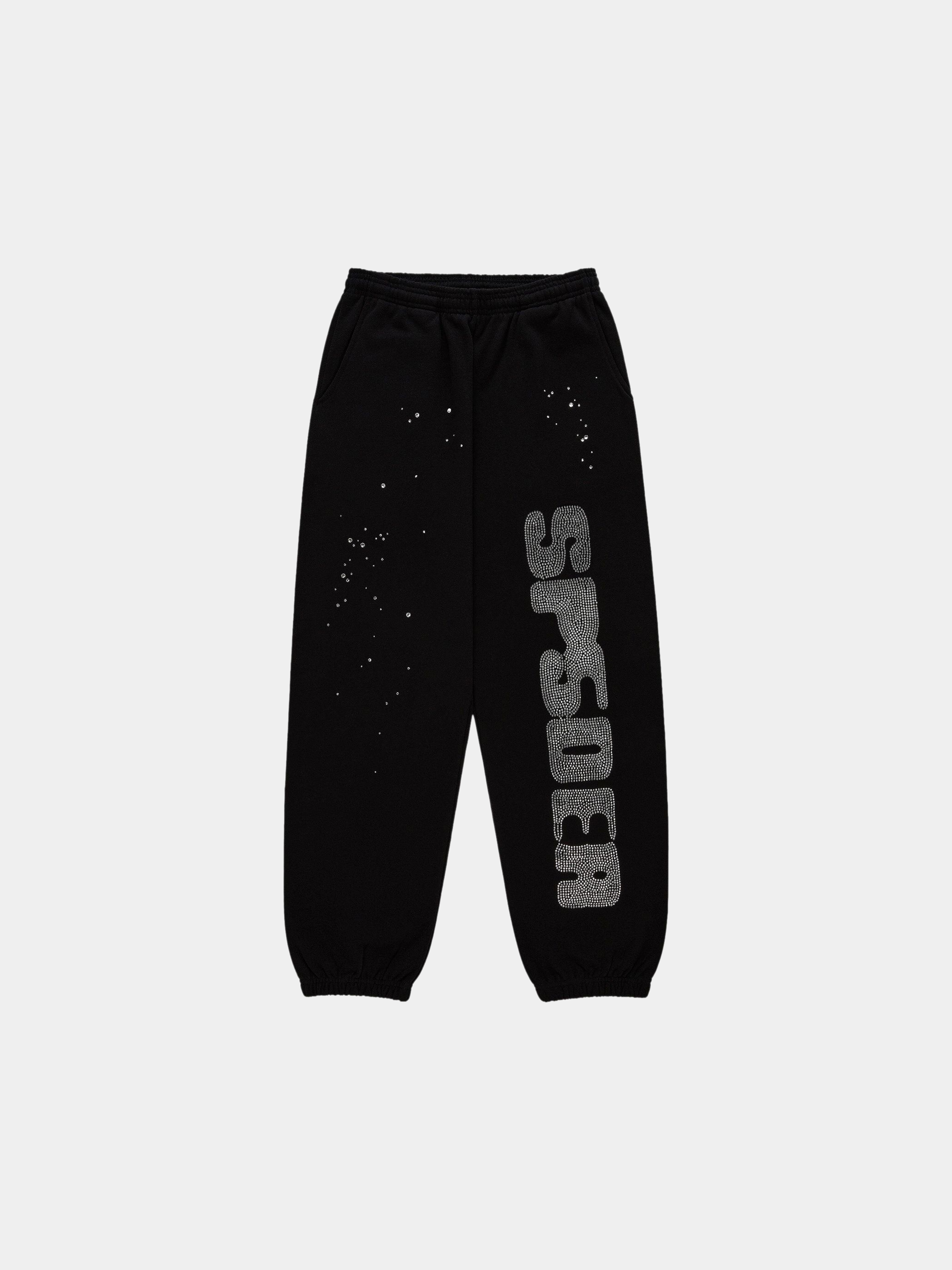 Sp5der Rhinestone Silk Sweatpant 'Black'