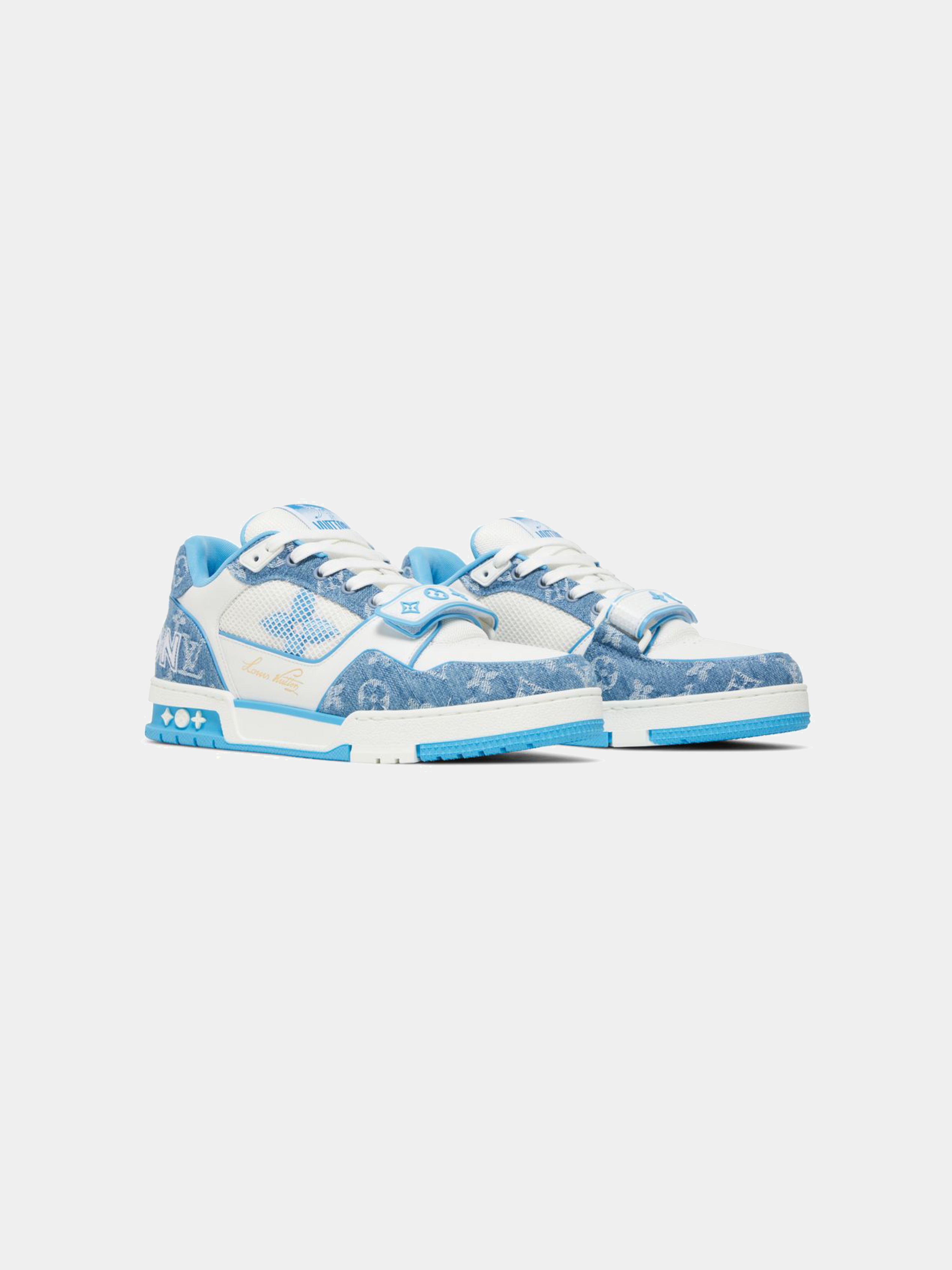 Louis Vuitton Trainer Low 'Velcro Strap - Light Blue Monogram Denim'